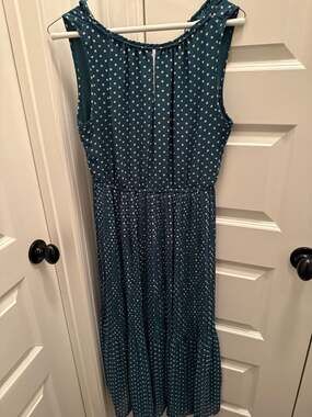 Maison Jules Teal Polka Dot Pleated Sleeveless Maxi Dress